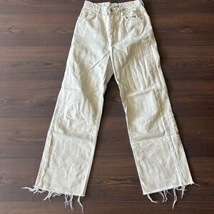 Cream Frayed Hem Jeans